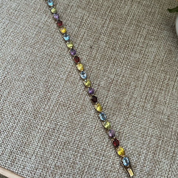Elegant Multicolor Gemstone Bracelet Sterling Silver Gold plated 925 - Picture 9 of 9